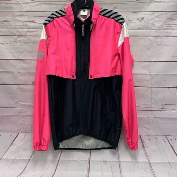 VTG Descente Colorblock Pink Black Unisex Full Zip Track Ski Jacket Windbreaker - Picture 1 of 15